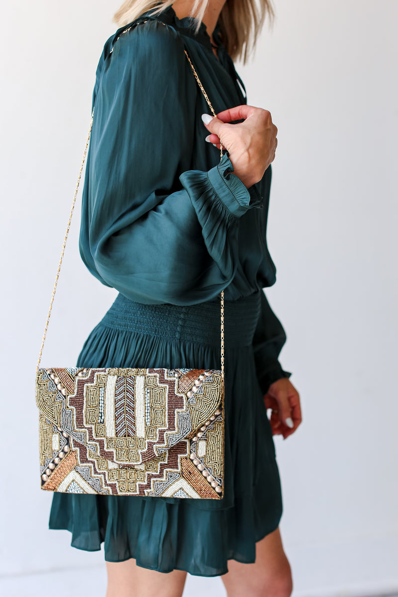 Beaded Clutch & Crossbody Print Bag