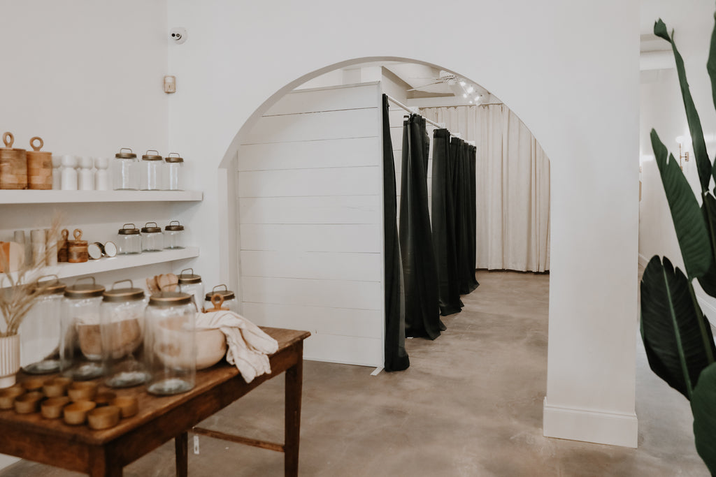 Fitting room design in Hudson Blake a women's clothing store in Downtown Greenville, SC with heirloom quality home decor and accessories, women's clothing and accessories and on-trend furniture pieces | Greenville shopping | Hudson Blake lifestyle and home