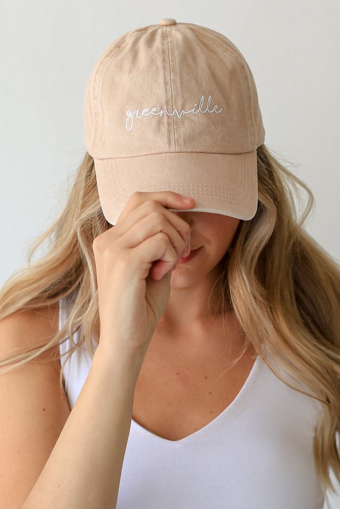 pink Greenville Script Embroidered Hat front view