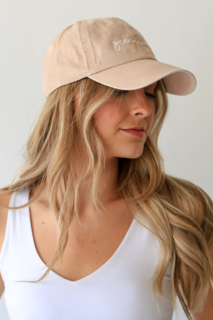 pink Greenville Script Embroidered Hat side view