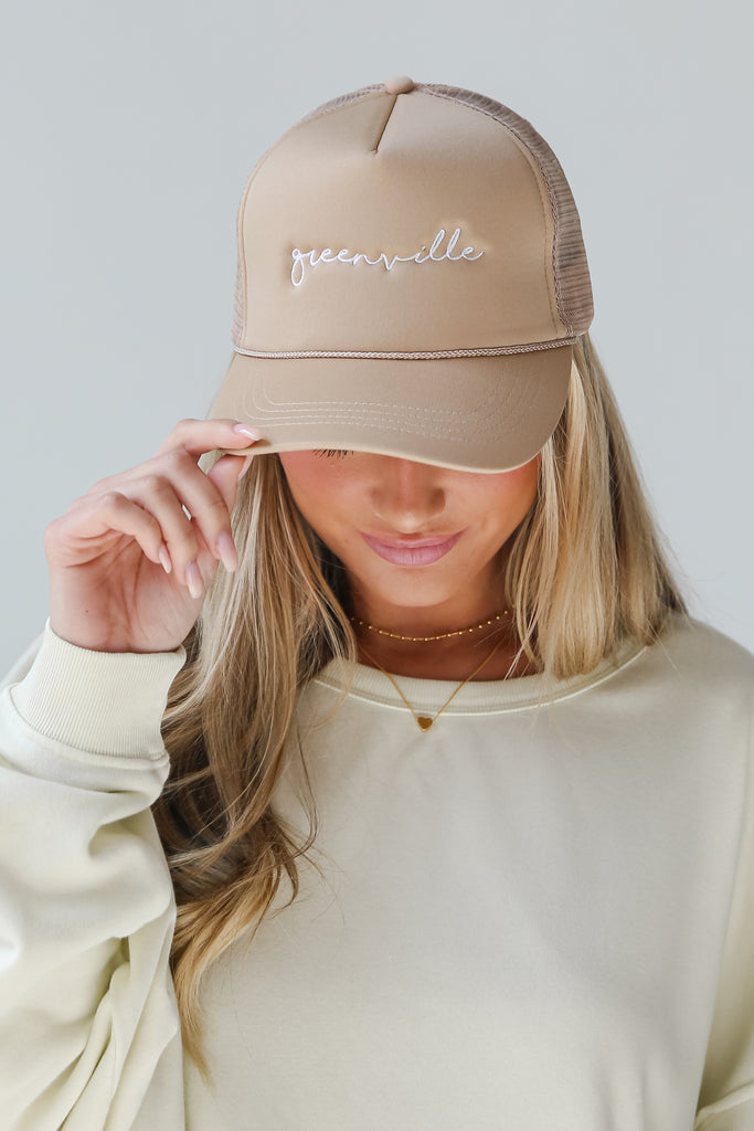 Taupe Greenville Trucker Hat close up