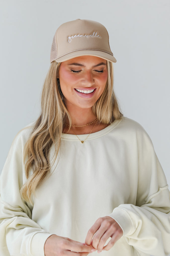 Taupe Greenville Trucker Hat front view