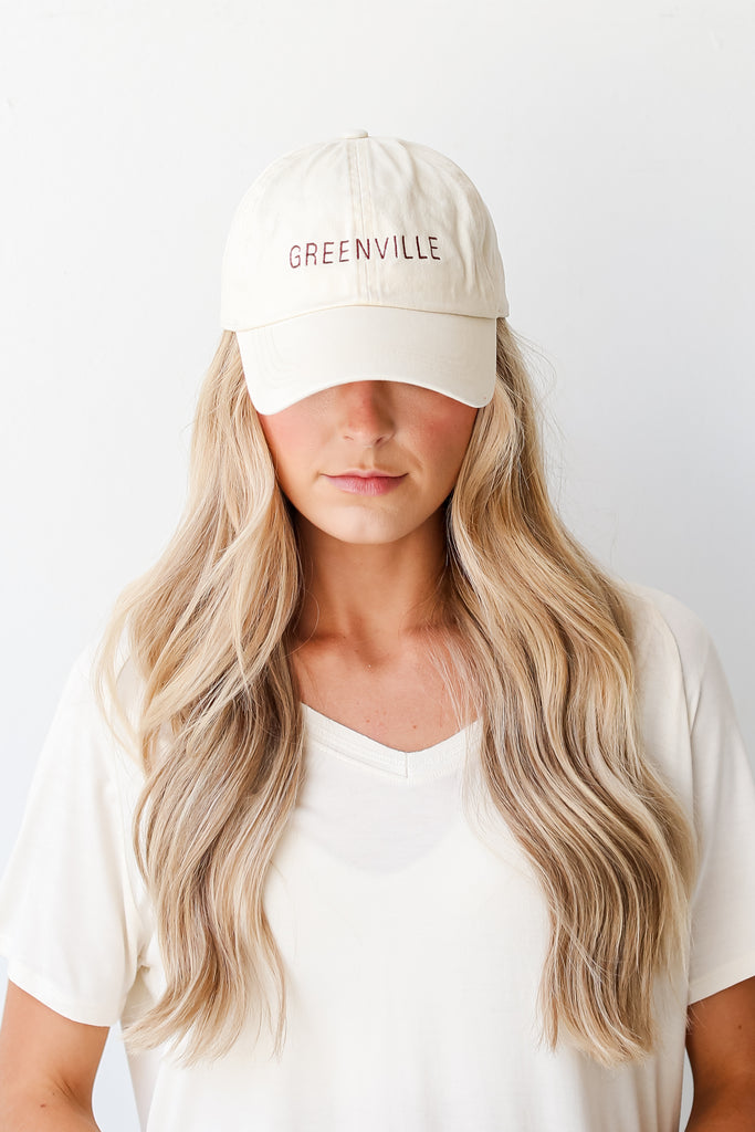 Ivory Greenville Embroidered Hat front view