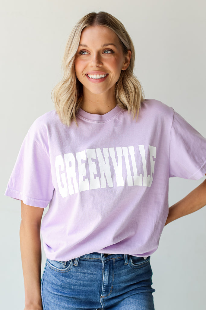 Lavender Greenville Tee close up