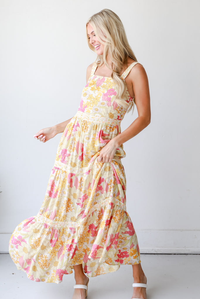 Floral Tiered Maxi Dress front view on model
