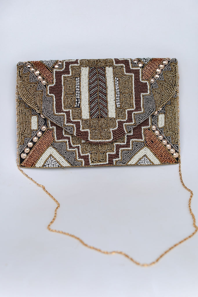 Beaded Clutch flat lay