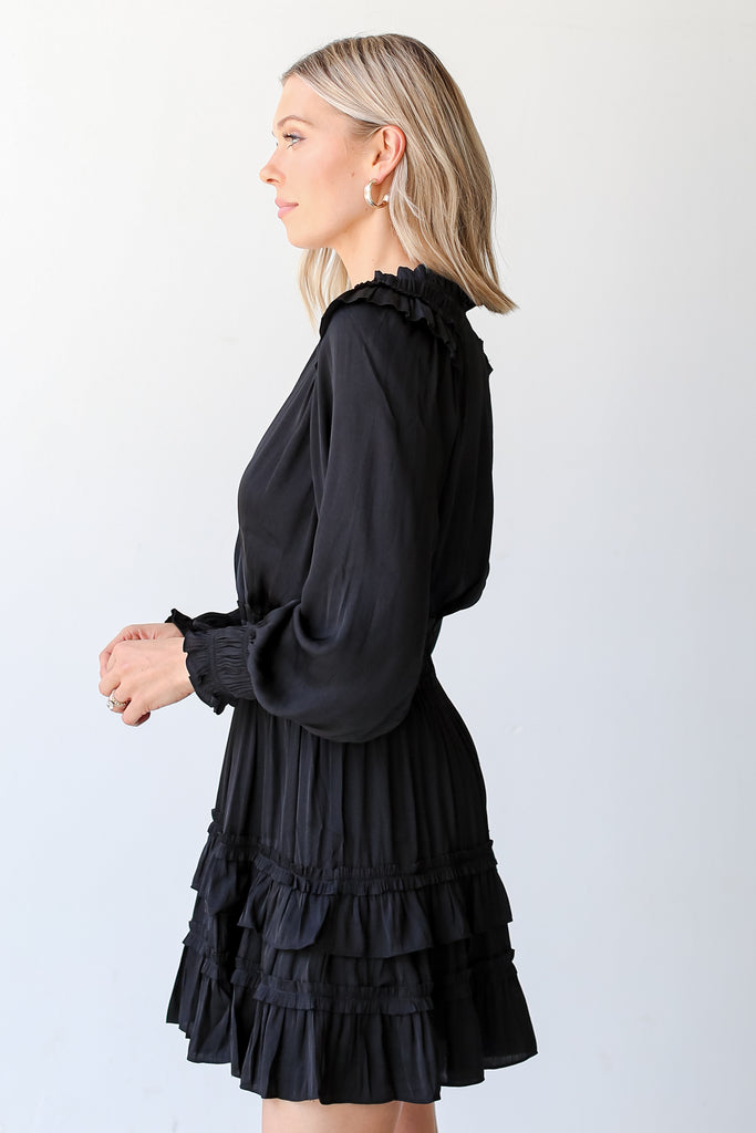 black satin Mini Dress side view