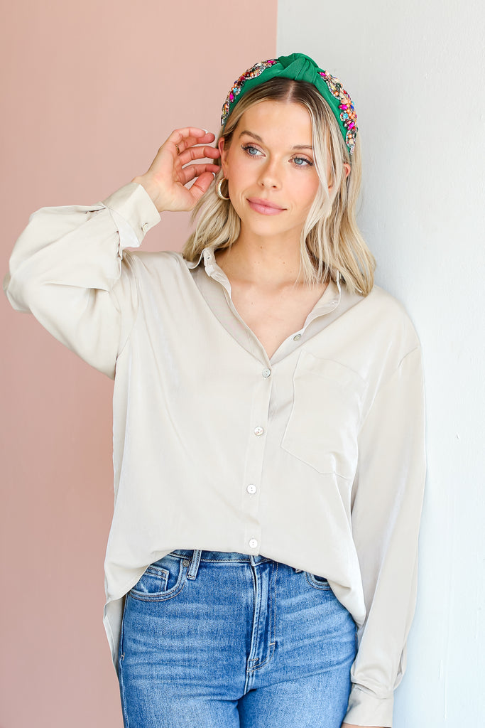 Button-Up Blouse on model