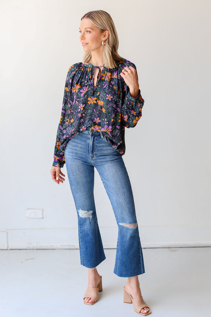Distressed Crop Flare Jeans on model