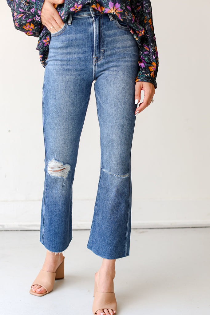 Distressed Crop Flare Jeans close view