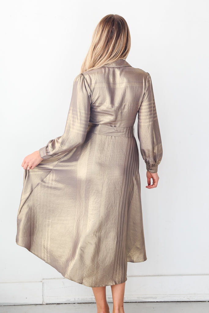 Gold Shimmer Midi Dress back view