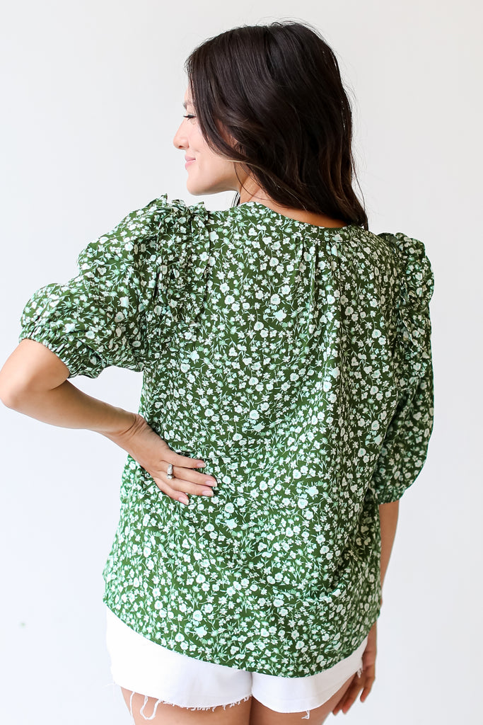green Floral Blouse back view