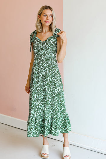 green Floral Midi Dress