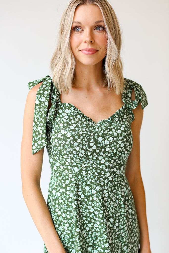 green Floral Midi Dress close up