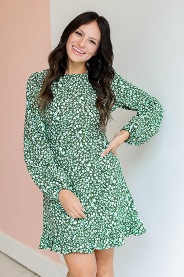 green Floral Mini Dress