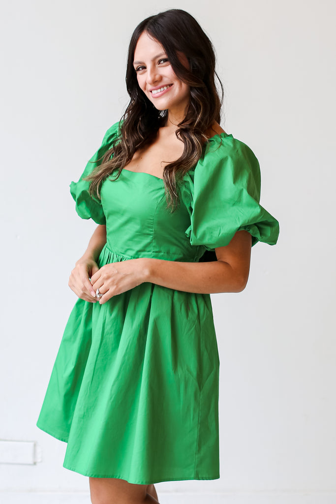 kelly green Babydoll Mini Dress side view