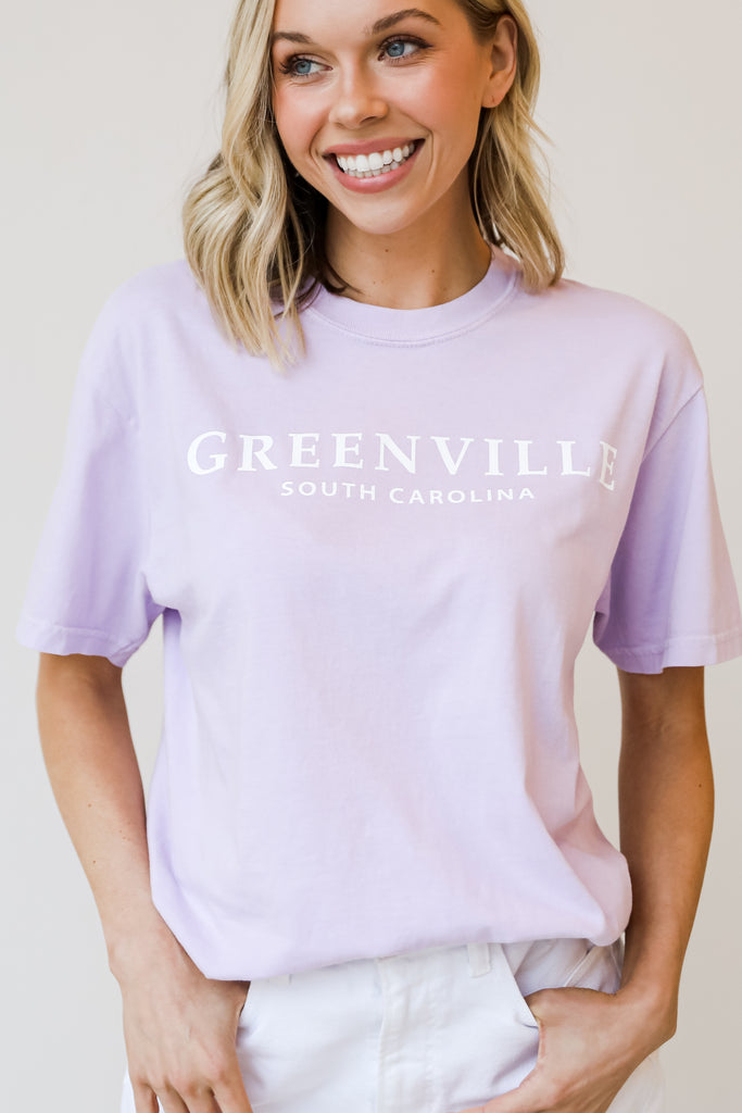 Lavender Greenville South Carolina Tee close up