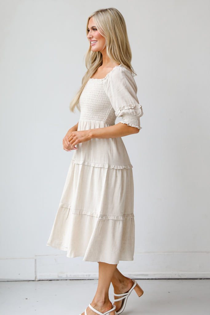 Linen Tiered Midi Dress side view