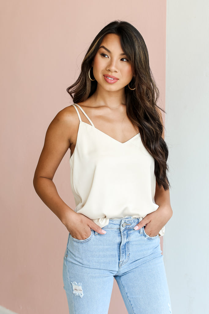 ivory Satin Tank front view