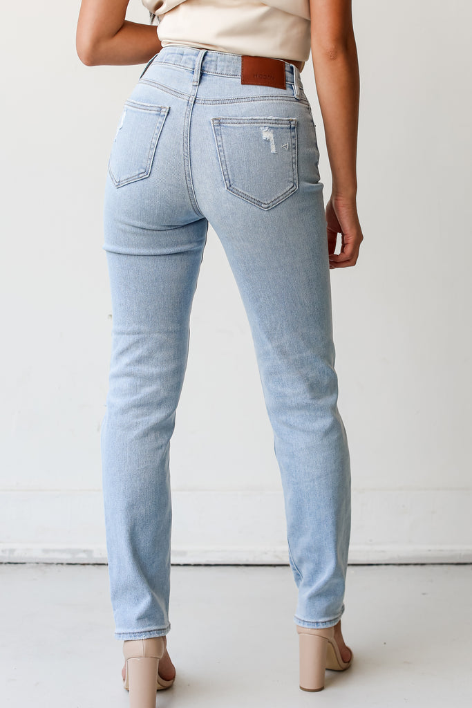 light wash Distressed Straight Leg Jeans back view