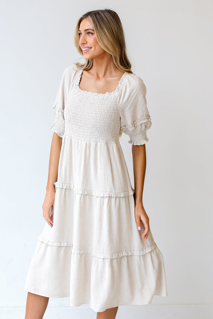 Linen Tiered Midi Dress side view