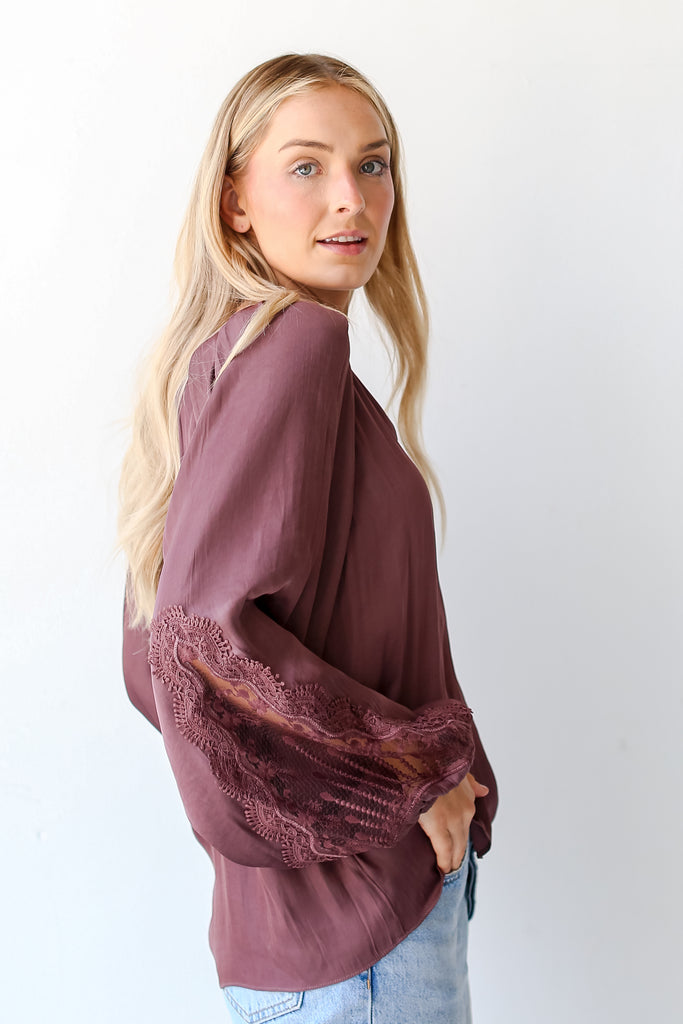 mauve Satin Lace Blouse side view