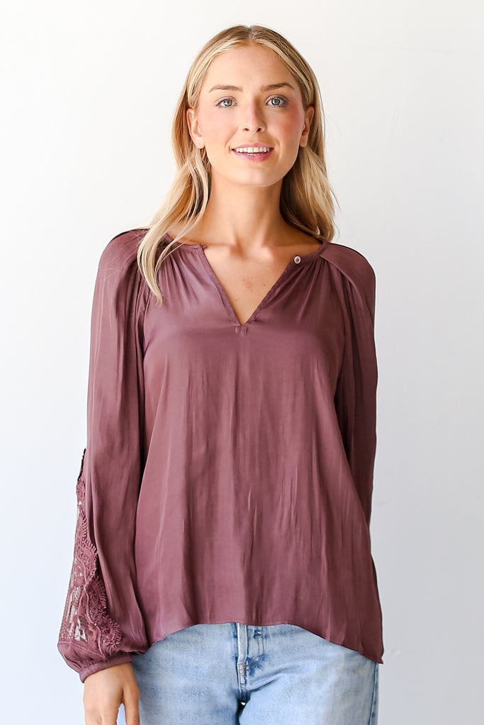 mauve Satin Lace Blouse front view