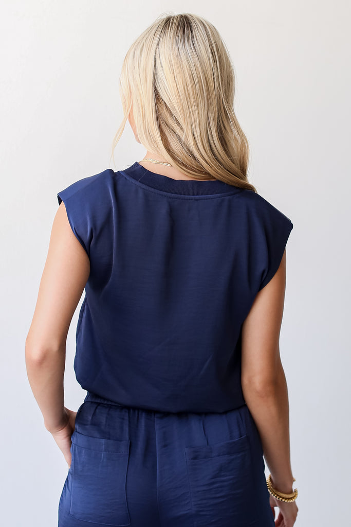 navy Satin Top back view