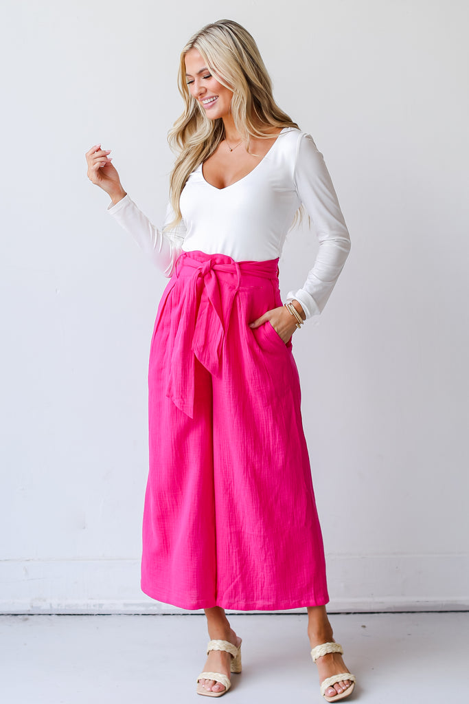 hot pink Linen Pants on model