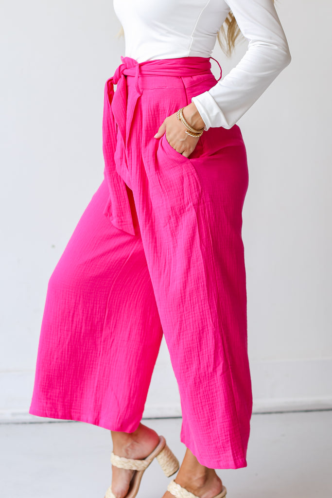 hot pink Linen Pants side view