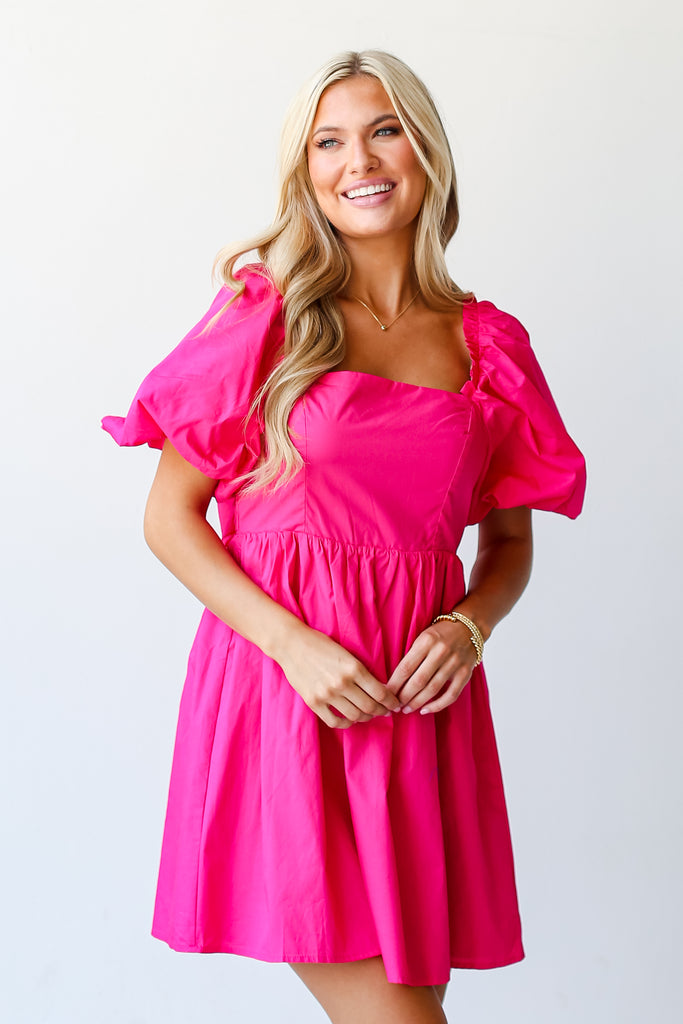 pink Babydoll Mini Dress on hudson blake model