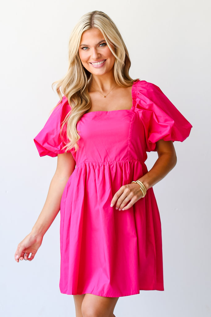 pink Babydoll Mini Dress on model