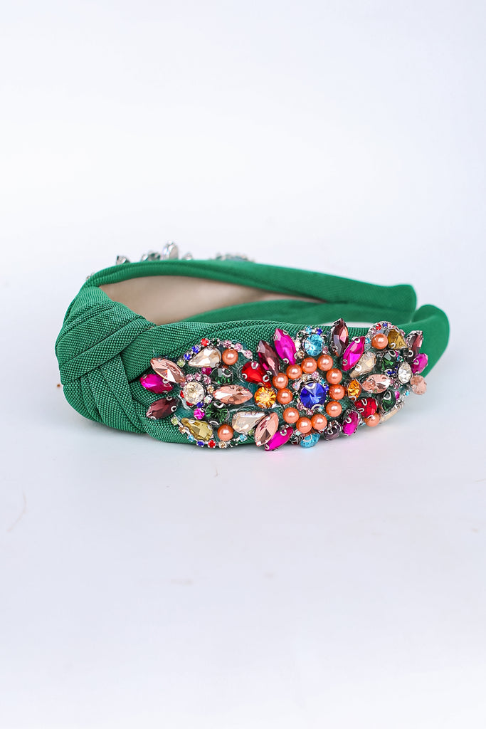 green Gem Headband flat lay