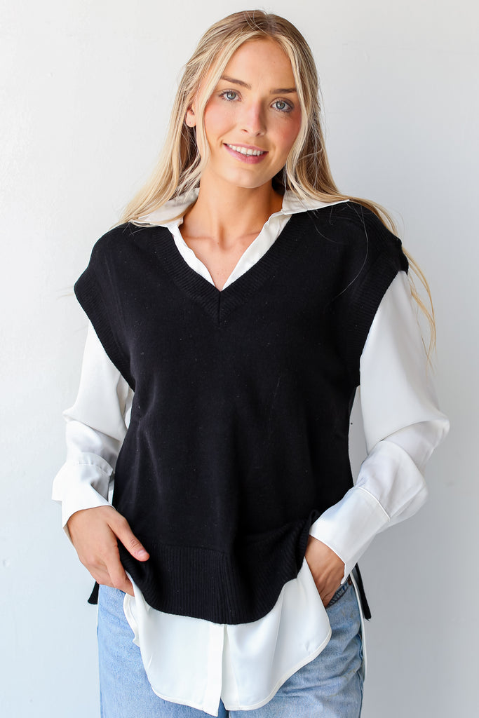 model wearing a Sweater Vest Blouse