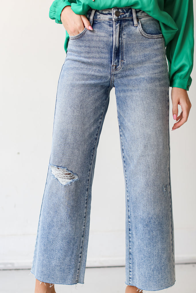 Distressed Wide Leg Jeans on model