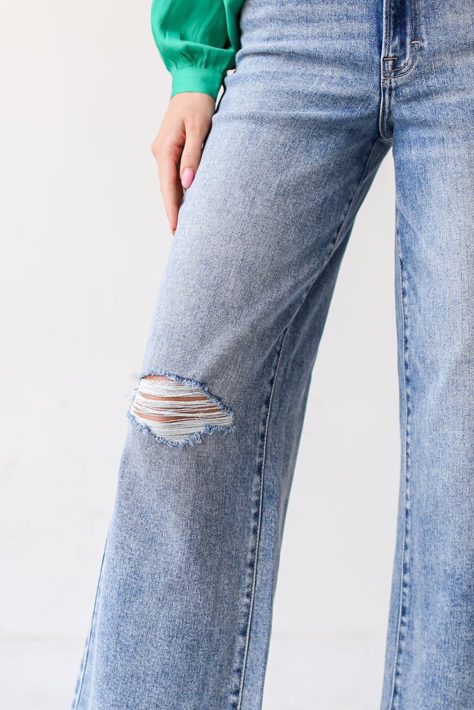 Distressed Wide Leg Jeans close up