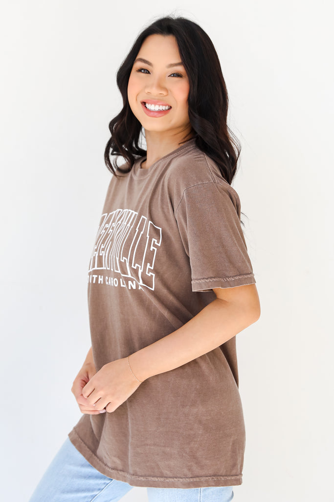 Products Mocha Greenville South Carolina Block Letter Tee side view