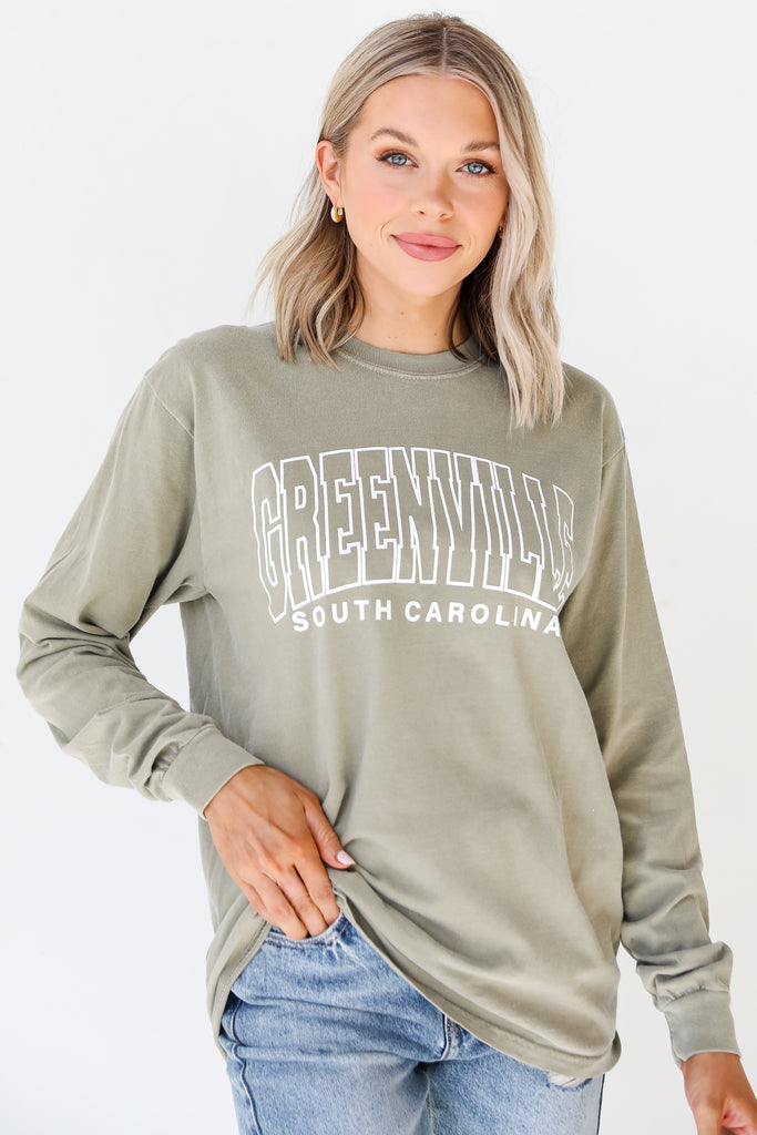 Light Olive Greenville South Carolina Long Sleeve Tee front view