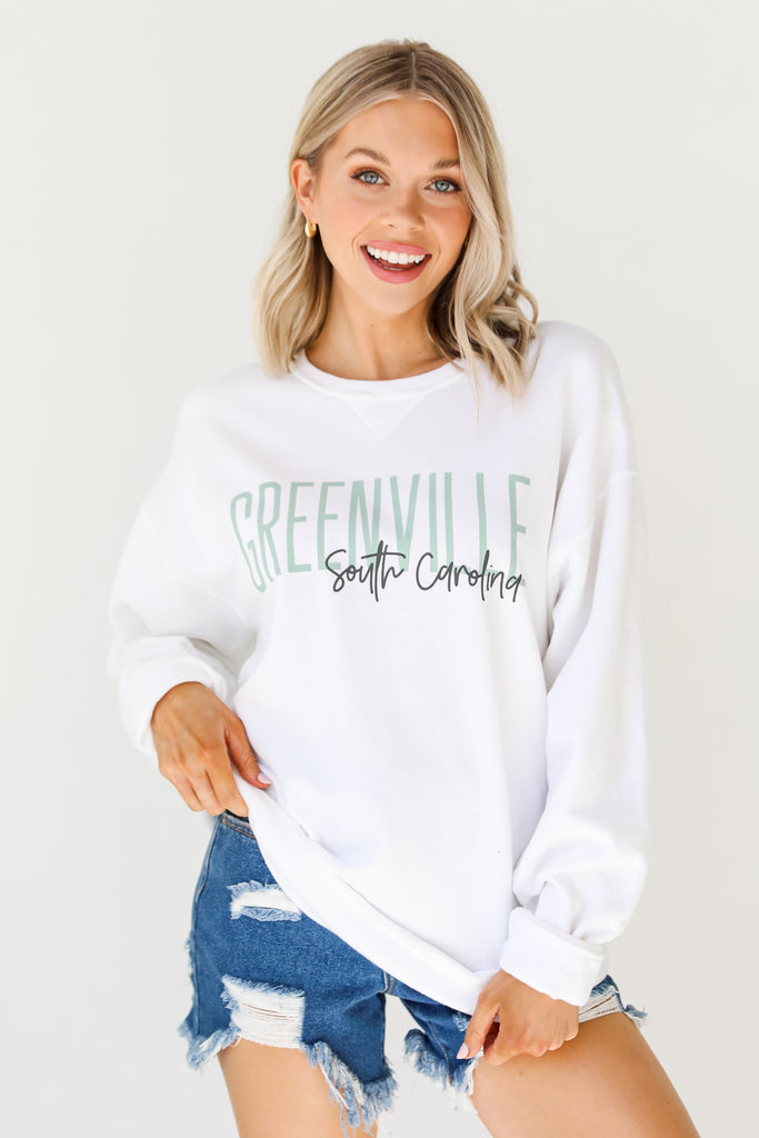 White Greenville South Carolina Script Pullover front view