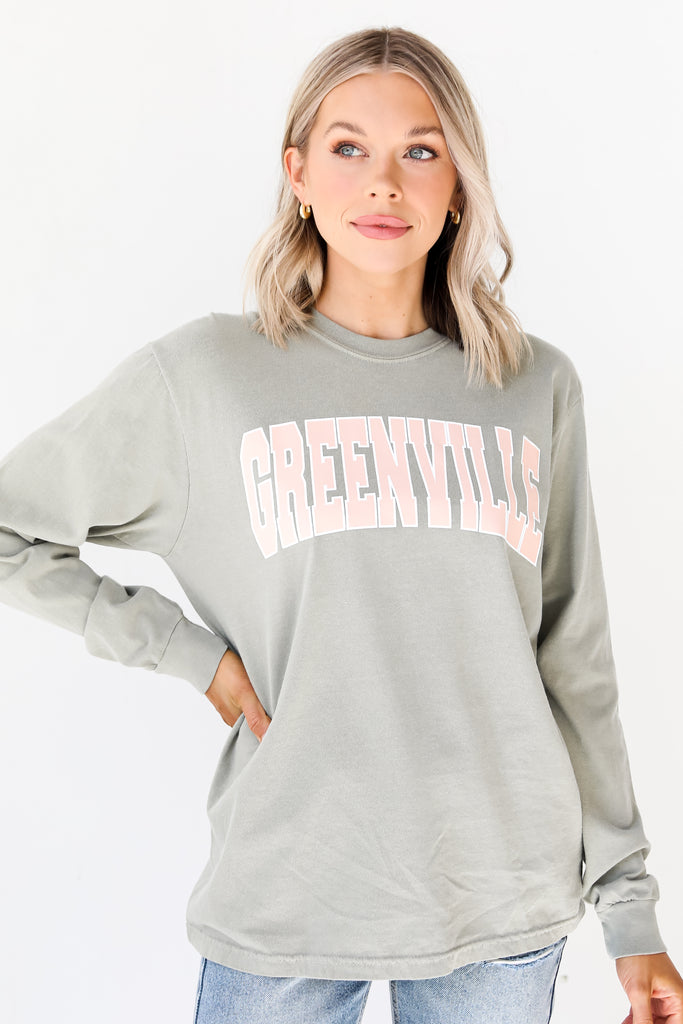 Sage Greenville Long Sleeve Tee close up
