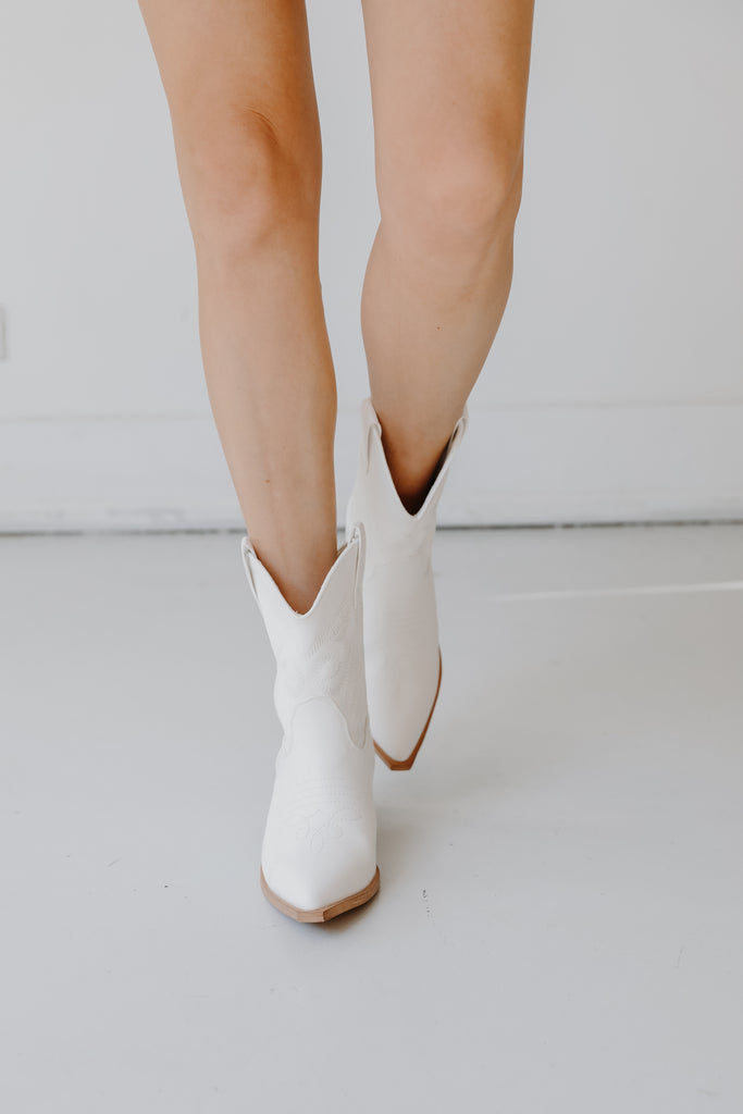 white Western Booties on model